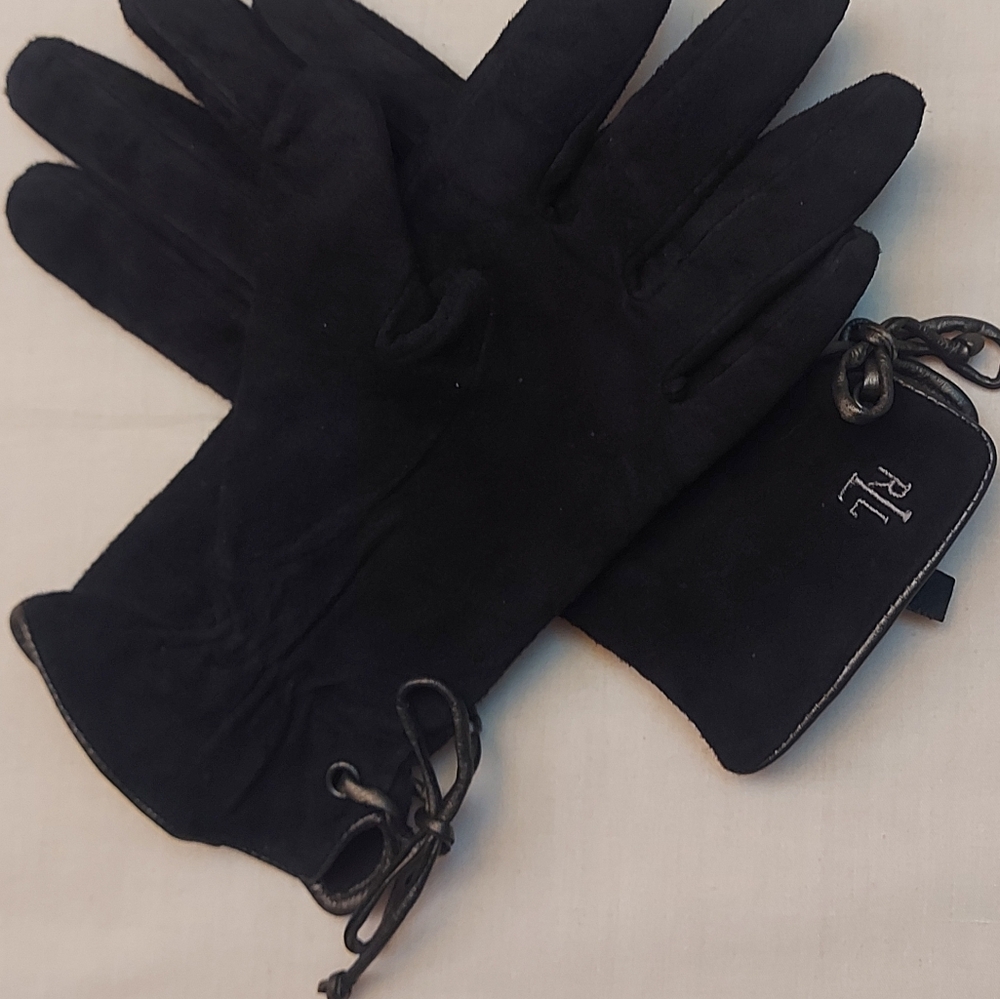 Ralph Lauren Elegant Black Suede Women"s Gloves Size S